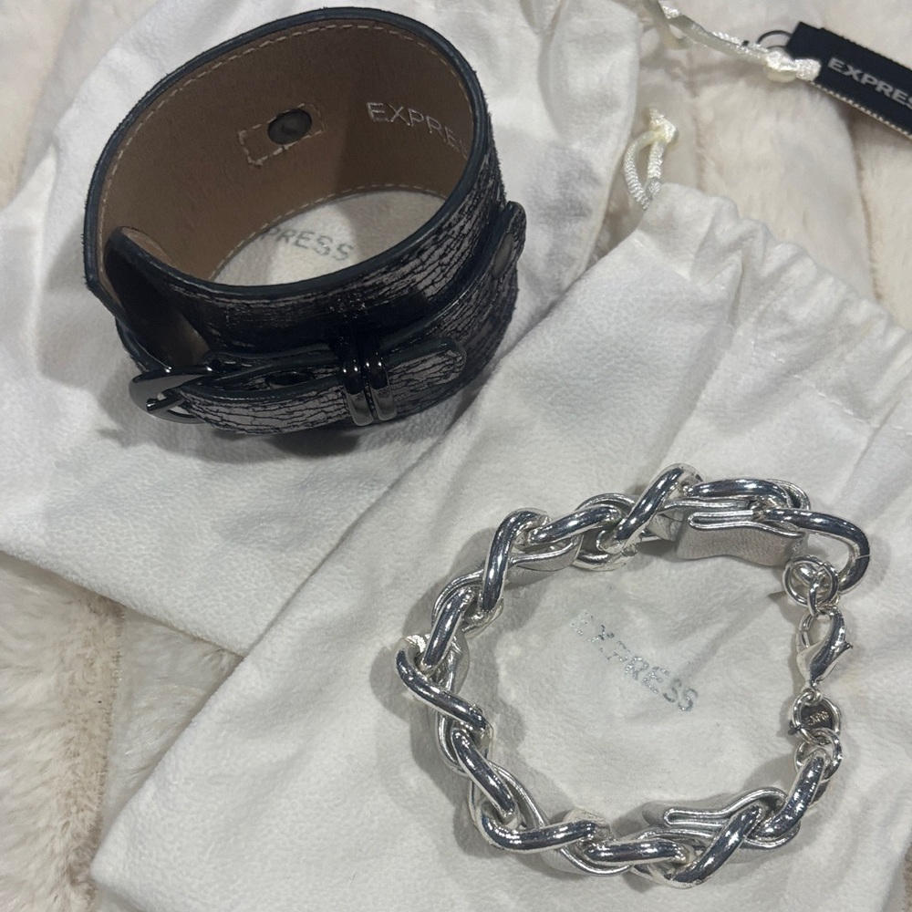 Express Black Cuff and Silver Chain Bracelet Duo